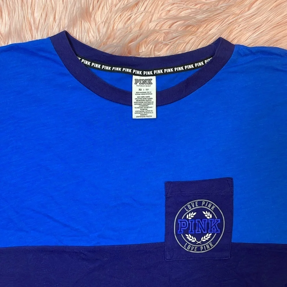 PINK Victoria’s Secret Oversized Blue & Black Long Sleeve‎ Woman’s Shirt size XS